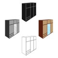 A large bedroom wardrobe with mirrow and lots of drawers and cells.Bedroom furniture single icon in cartoon,black style