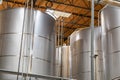 Large Beer Brewery Fermentation Tanks in Warehouse