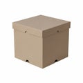 Large beige cardboard box with hinged lid and handles on sides and bottom Royalty Free Stock Photo