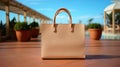 Large beige women shopping bag with empty copy space.