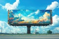 Billboard displaying colorful cloudscape in a bright blue sky environment Royalty Free Stock Photo
