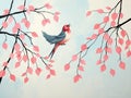 large birds, a serene autumn scene with leaves in soft pink falling from thin black branches - generated by ai Royalty Free Stock Photo