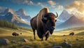 A large Bison standing in a meadow. Royalty Free Stock Photo
