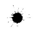 Large black spray drop. Blot. Grunge splatters. Abstract background. Black ink splash background, isolated on white. dirt splat,