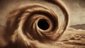 A large black swirl in the middle of a desert, AI Royalty Free Stock Photo