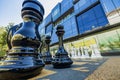 Large black and white outdoor chess pieces for everyone to use Royalty Free Stock Photo