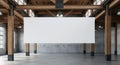 Blank White Banner Mockup in Modern Industrial Loft Interior Royalty Free Stock Photo