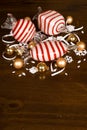 Large Blown Glass Peppermint Candy, Small Christmas Bulbs and snowflakes Royalty Free Stock Photo