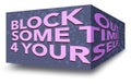 A large blue block has text on it that says to block out time for yourself to promote stress relief