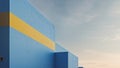 A large blue building with a yellow stripe on the side Royalty Free Stock Photo
