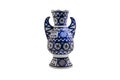 Large blue ceramic vase with Arabic patterns, isolated on a white back Royalty Free Stock Photo