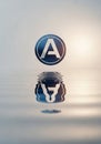 Blue circle with a white letter A is suspended above a water Royalty Free Stock Photo