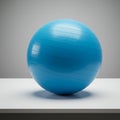 A large blue exercise ball is placed on a white surface against a neutral gray Royalty Free Stock Photo