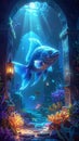 Large blue fish swims through ancient archway Royalty Free Stock Photo