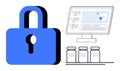 Data Security Concept with Lock, Analytics Dashboard, and Laboratory Vials Royalty Free Stock Photo