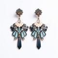 Art Deco Inspired Blue Leaf Earrings With Floral Patterns