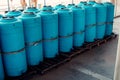Large, blue plastic containers for industrial storage of water and other liquids. Durable, corrosion-resistant, and efficient, Royalty Free Stock Photo
