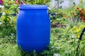 Large blue plastic garden barrel Royalty Free Stock Photo