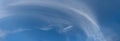 Large blue sky panorama with jet aircraft and contrail