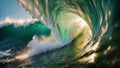 Slow motion footage of large surfing wave, tube.