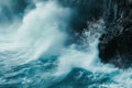 A Large Body of Water Near a Rocky Cliff, The fury of ocean waves crashing against seaside cliffs, AI Generated