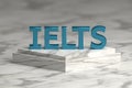 Letters IELTS exam on marble pedestal