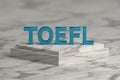 Large blue TOEFL exam letters