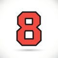Bold Red Number Eight with Black Outline on White Background Royalty Free Stock Photo