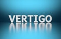 Large bold word VERTIGO written in bold white letters on blue background