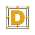 Giant yellow letter d encased in a 3d molecular structure model isolated on white background Royalty Free Stock Photo