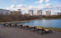 Large Bolshoi OchakovÃÂÃÂ¾ Pond overlooking Ozernaya Street in early spring, Western Administrative District, Moscow, Russia