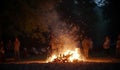 Large bonfire on blurred background of people having fun and celebrating the holiday. Generative AI Royalty Free Stock Photo