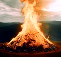 Huge Outdoor Bonfire on mountain Royalty Free Stock Photo