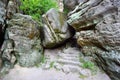 Large boulder fallen on the tourist path Royalty Free Stock Photo