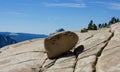 Boulder on top of rocks Yosemite National Park outlook Royalty Free Stock Photo