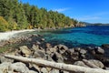 Sandy Beach and Clear Water at Aylard Farm in East Sooke Regional Park, Vancouver Island, British Columbia, Canada Royalty Free Stock Photo