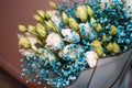 A large bouquet of flowers of white gypsophila and blue eustoma Royalty Free Stock Photo