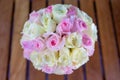 A large bouquet of roses in a glass on the table there are water droplets on the petals Look fresh and beautiful with pink and Royalty Free Stock Photo