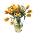 Bouquet of yellow tulips in vase isolated on PNG background. Generative AI. Royalty Free Stock Photo