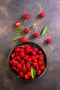 Large bowl of bright red cherries on dark background Royalty Free Stock Photo