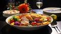 A large bowl of food with a variety of fruits and vegetables, AI