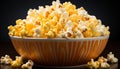 A large bowl of fresh popcorn for movie night generated by AI
