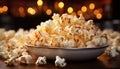 A large bowl of fresh popcorn for movie night generated by AI