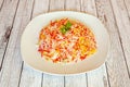 Large bowl of spiced basmati rice served in pakistani restaurant