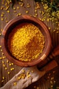 Large bowl filled with yellow mustard seeds