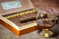Large box of Cuban cigars on a wooden table Royalty Free Stock Photo