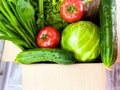 Large box with food, fresh vegetables and herbs. Royalty Free Stock Photo