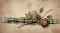 Surrealist Anatomy: Brown Leaves On Plaid Background