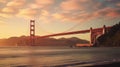 Large bridge, Golden Gate Bridge, with water flowing underneath it. The bridge is located in San Francisco and spans Royalty Free Stock Photo