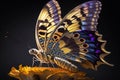 A large bright butterfly sits on a flower. generative AI tools